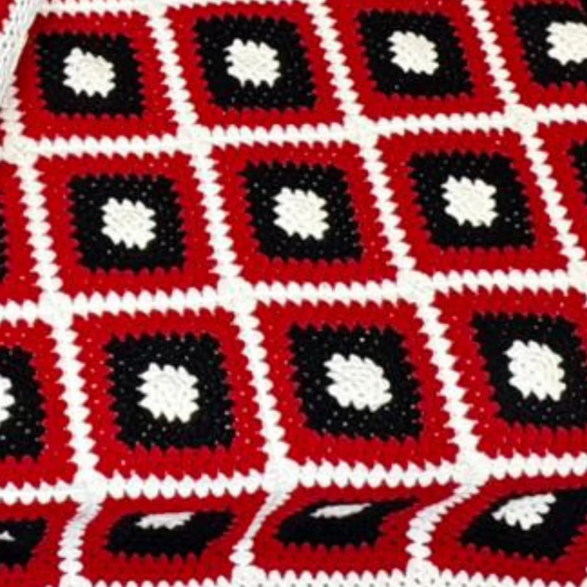 Handmade Granny Square Crochet Throw & Cushion Set – Bold Red, Black, and White Geometric Decor - Image 3