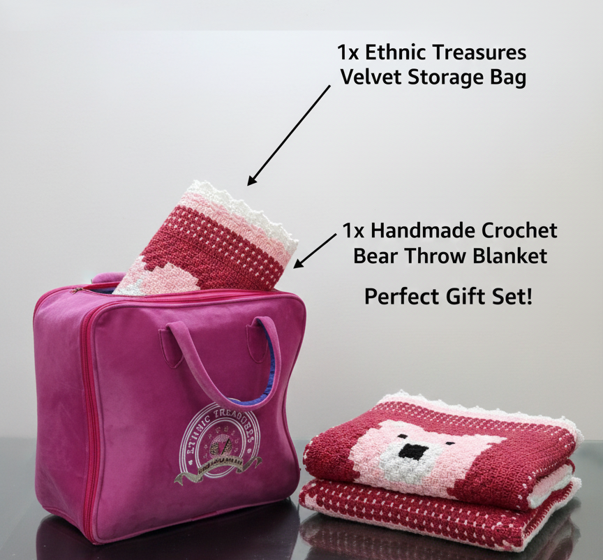 Teddy Bear C2C Hand-Knitted Crochet Baby Throw with Scalloped Border - Image 3