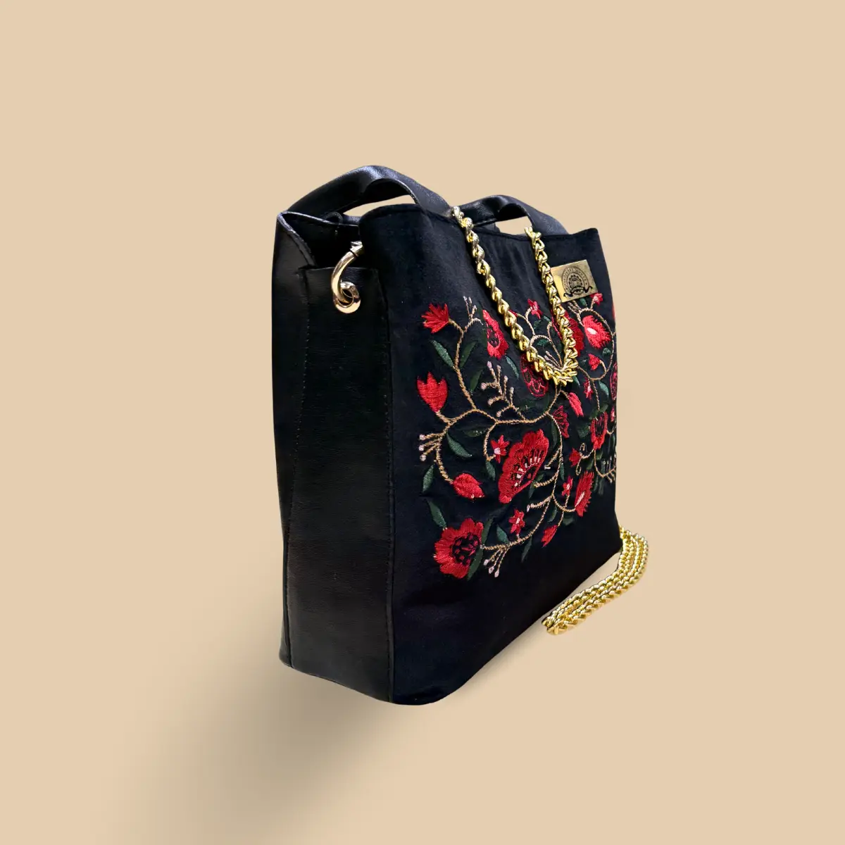 Crimson Bloom Embroidered Velvet Sling Bag - Image 2