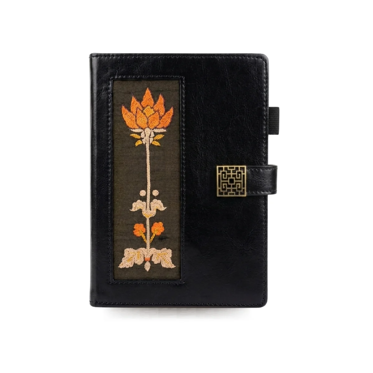 Premium Faux Leather Journal with Embroidered Lotus Design – Handcrafted Aesthetic Notebook for Writing, Sketching, and Daily Journaling – Elegant Gift for Professionals and Students
