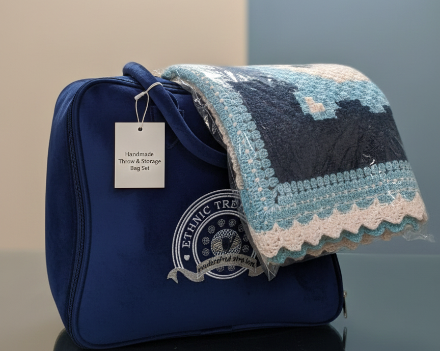 Blue Frost Teddy Bear C2C Hand-Knitted Crochet Baby Throw - Image 3