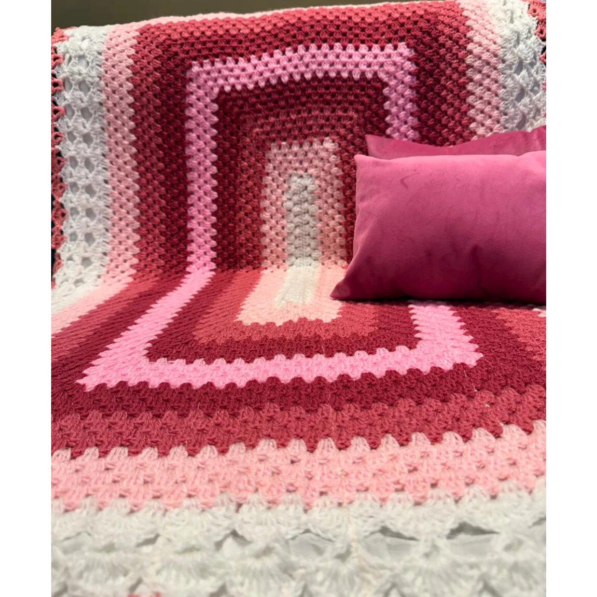Berry Blossom Hand-Knitted Ombre Crochet Baby Throw with Rose Velvet Pillows