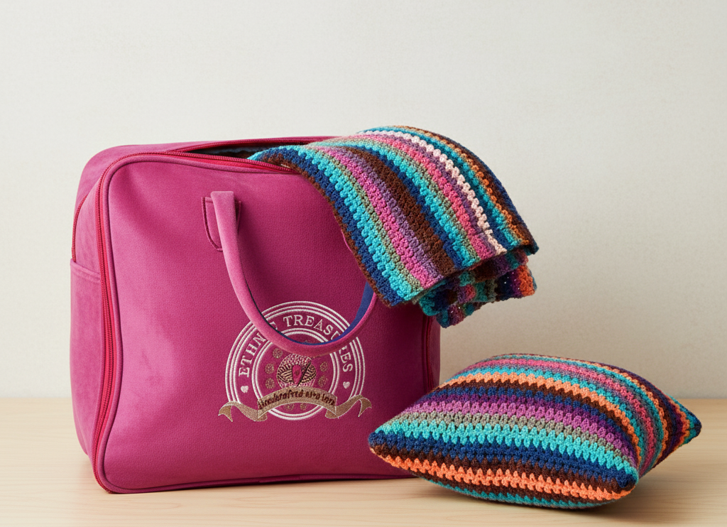 Bohemian Multi-Color Hand-Knitted Crochet Daybed Cover with Matching Pillows - Image 4