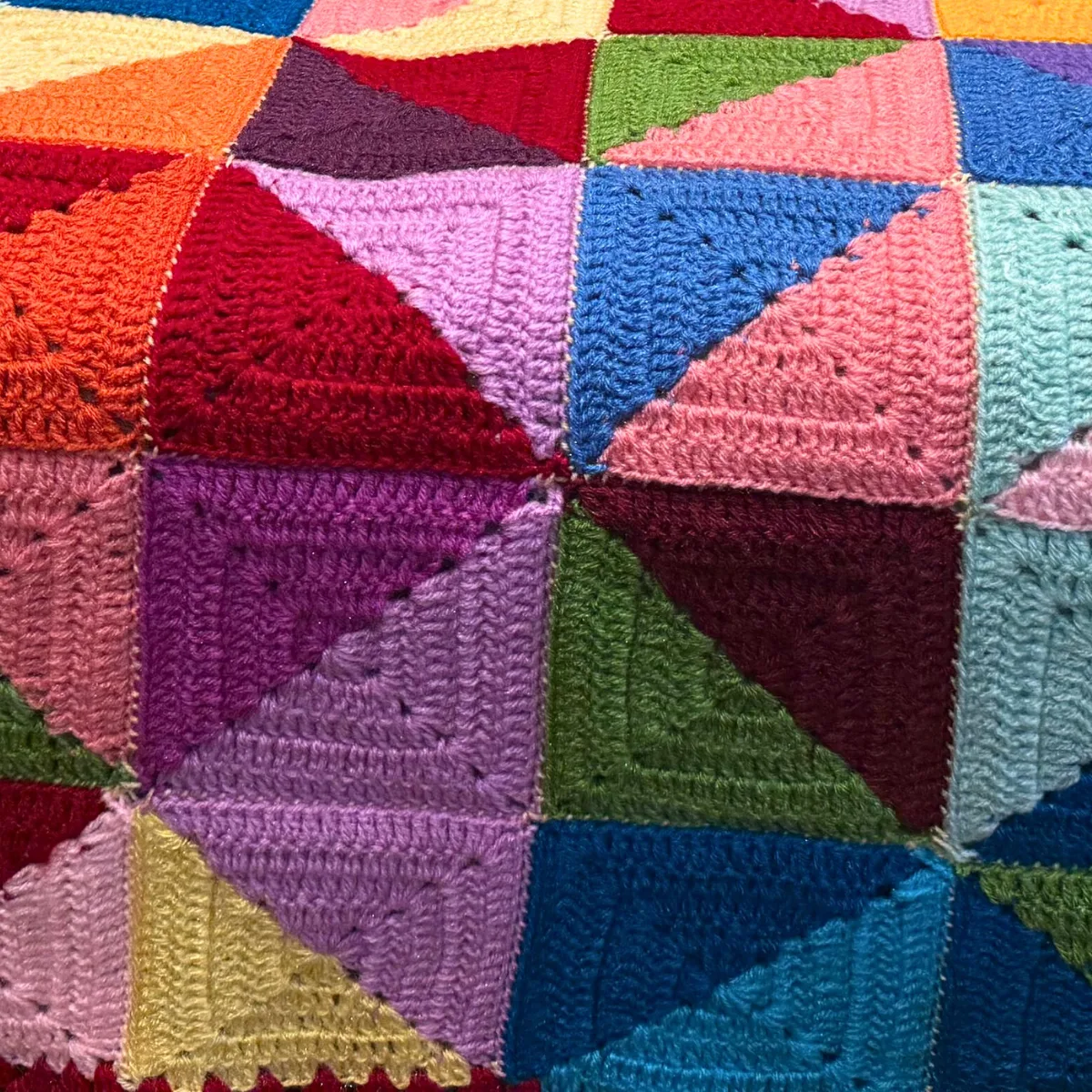 Geometric Patchwork Hand-Knitted Crochet Sofa Throw & Pillow Set - Image 3