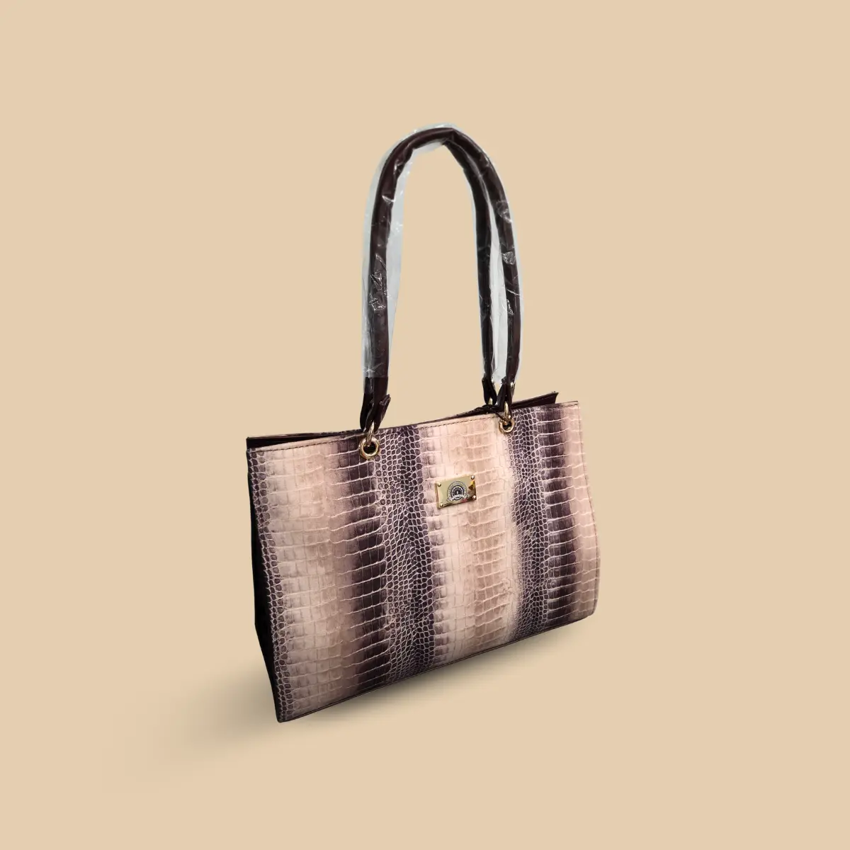 Luxe Gradient Snakeskin Tote Bag – Purple and Cream Ombre Embossed Shoulder Bag - Image 2