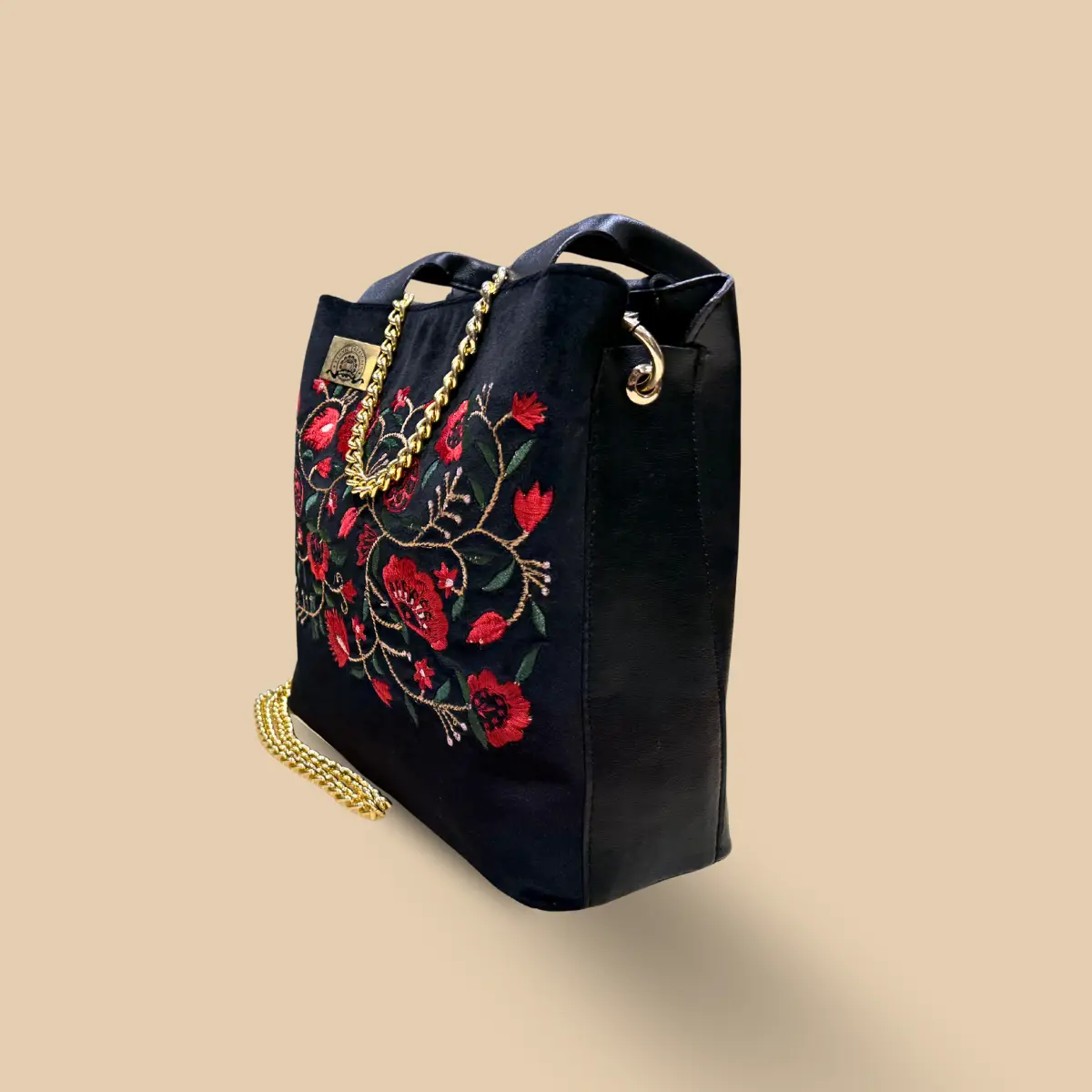 Crimson Bloom Embroidered Velvet Sling Bag - Image 3