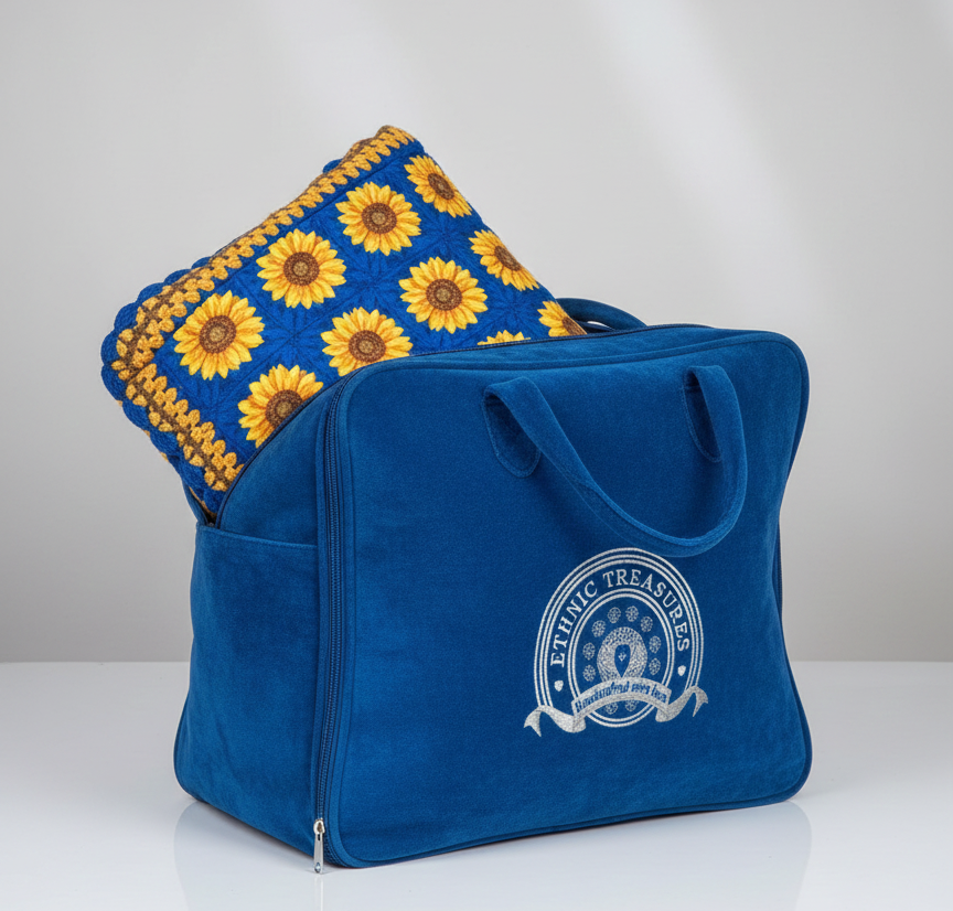 Handmade sunflower Patchwork Crochet Set – Vibrant Floral Granny Square Throw with Matching Cushions - Image 5