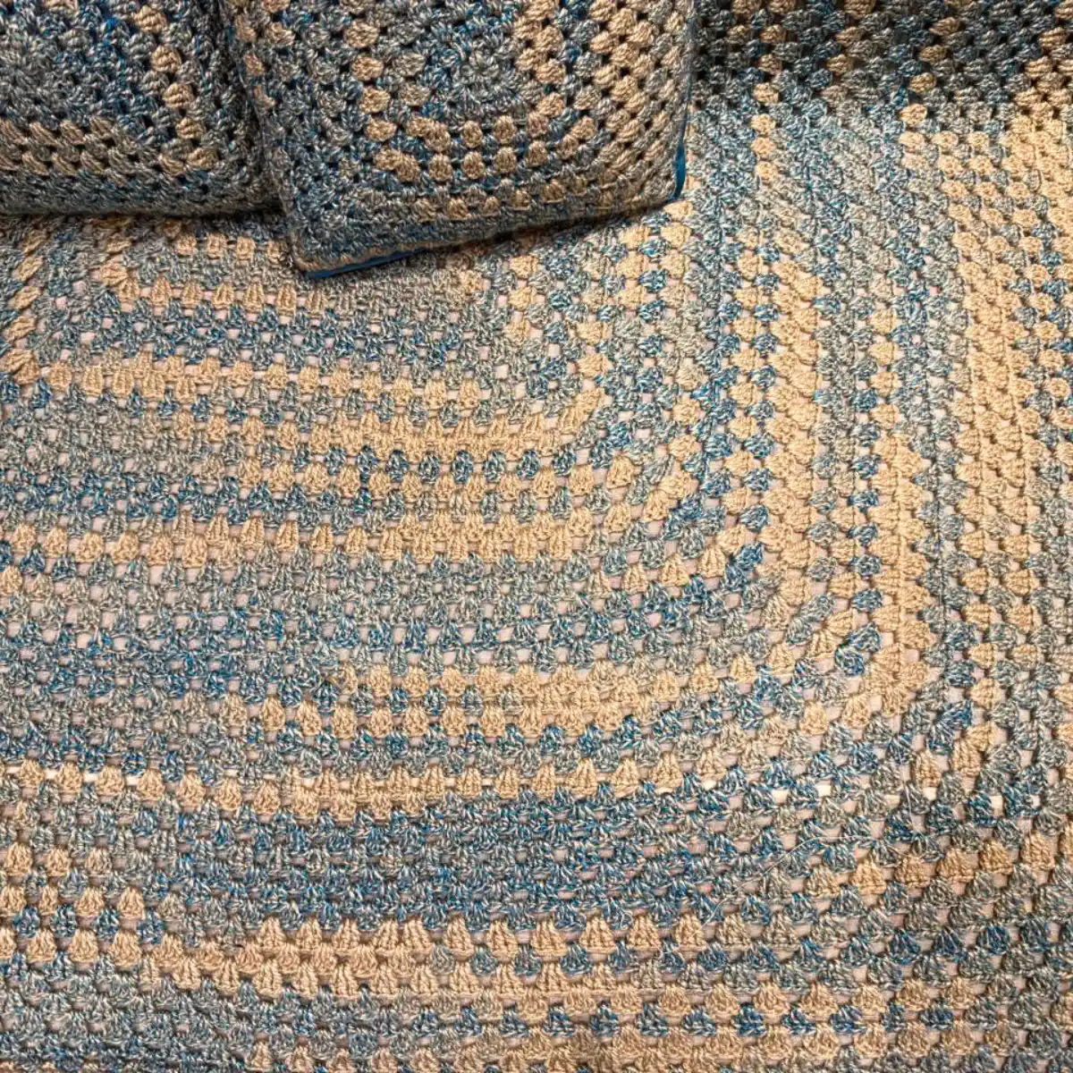 Teal & Honey Gold Hand-Knitted Concentric Square Baby Throw with Velvet Pillows - Image 4