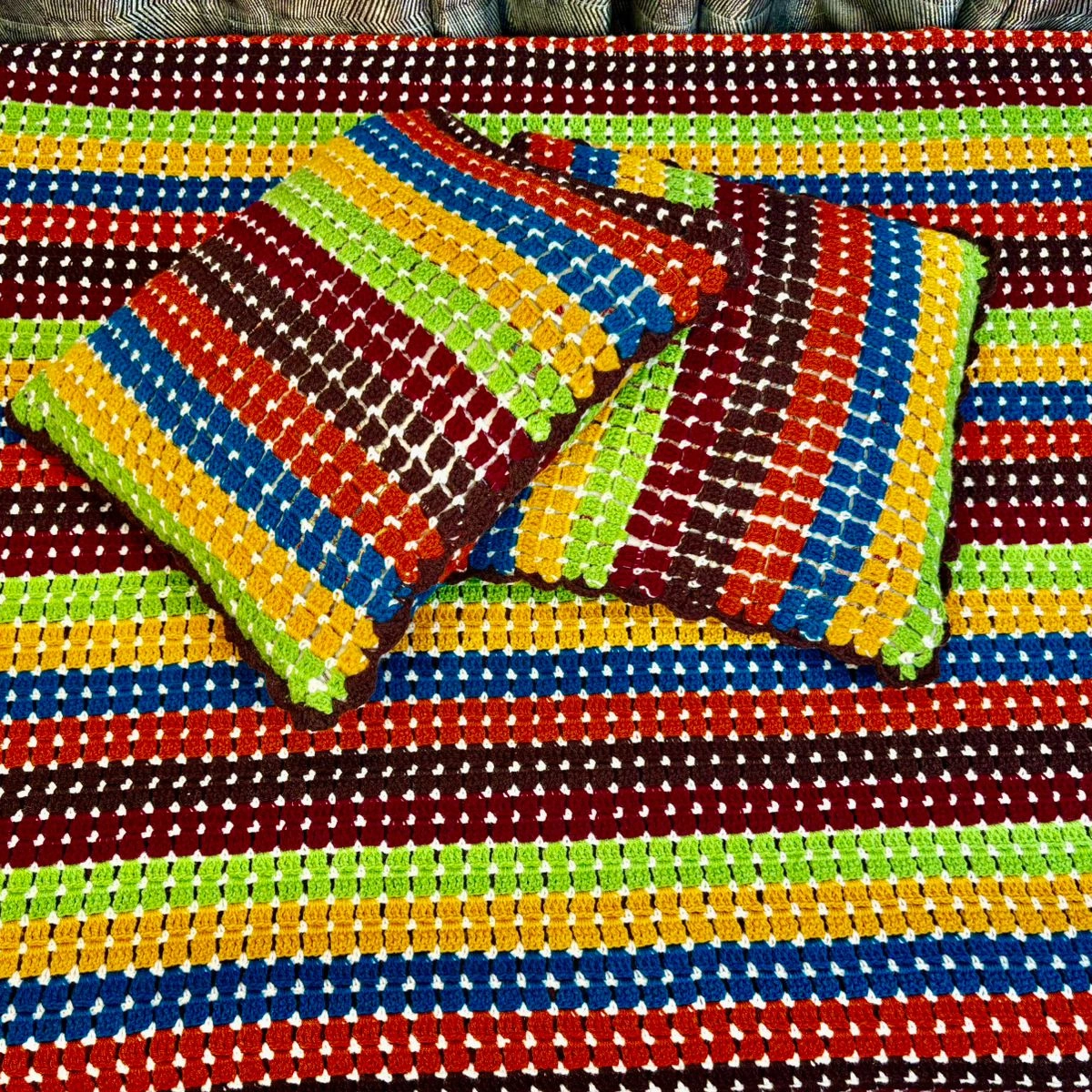 Autumn Harvest Hand-Knitted Crochet Throw Blanket with Matching Pillows - Image 2