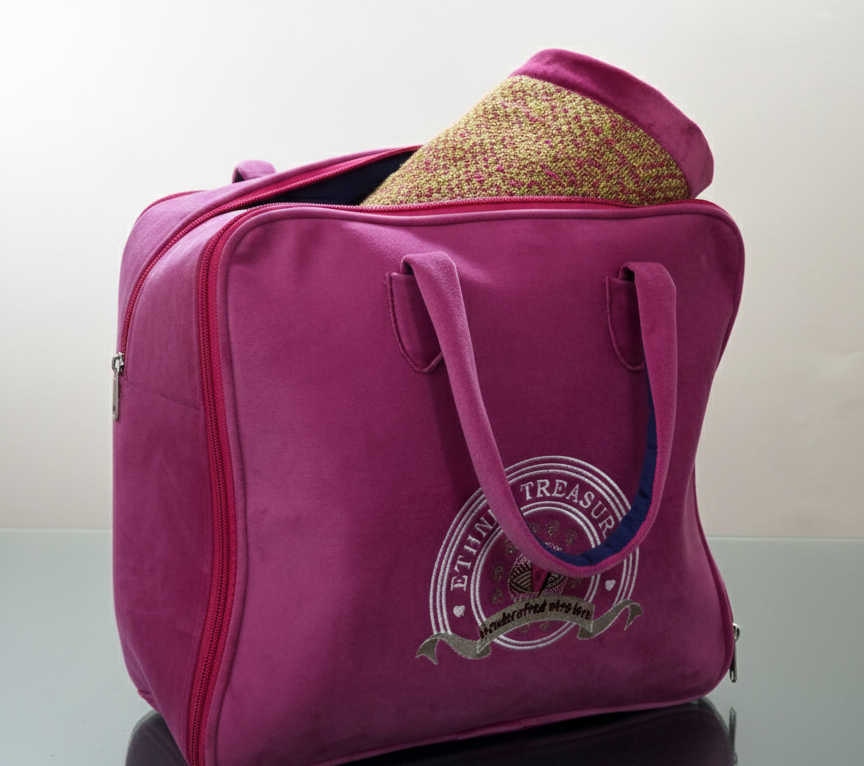 Handmade Magenta Velvet-Bordered Crochet Sofa Set – Textured Moss Stitch Throw with Premium Velvet Piping - Image 5