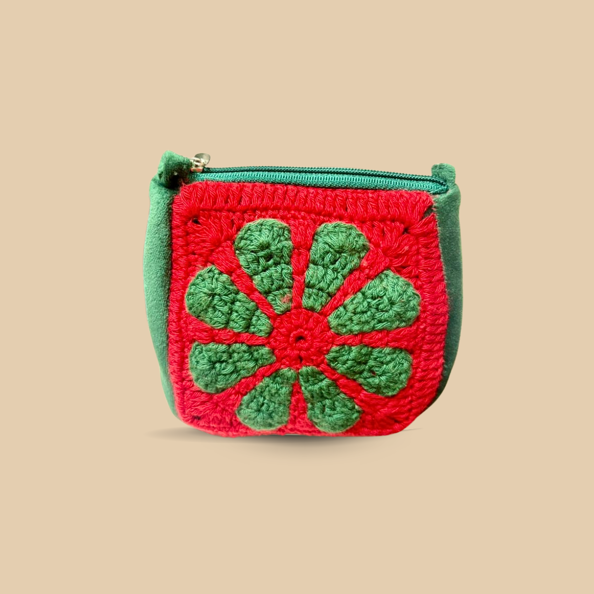 Handmade Crochet Floral Coin Purse – Boho Granny Square Zipper Pouch - Image 2
