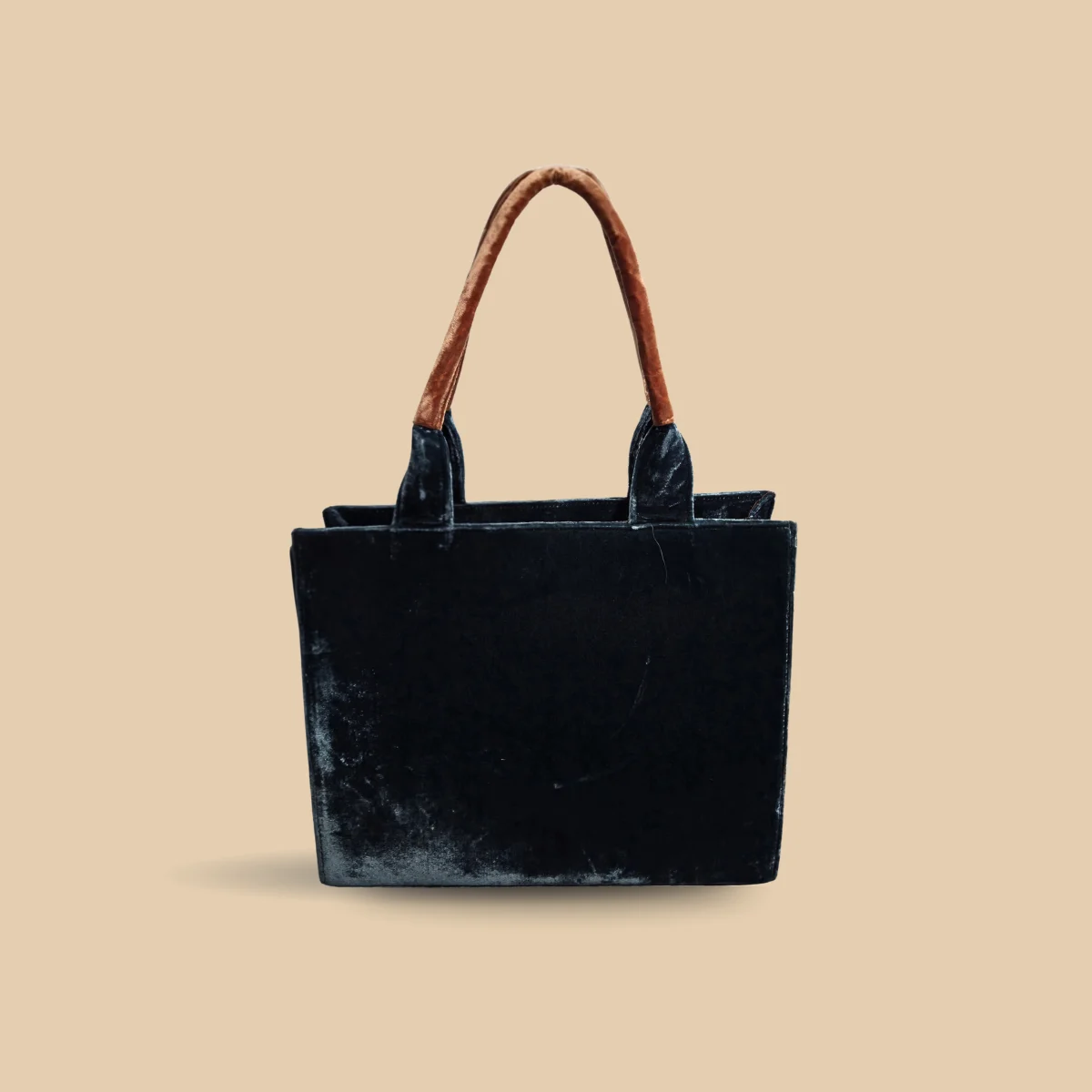 Teal Blue Velvet Tote Bag with Coral Accents and Vibrant Wildflower - Image 4