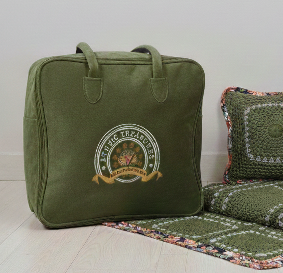 Handmade Olive Green Crochet Sofa Throw Set – Sunburst Pattern with Tropical Floral Fabric Borders - Image 5