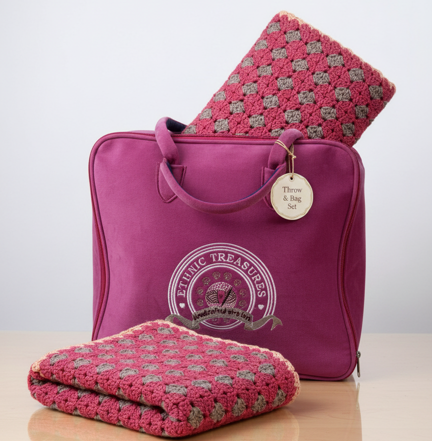 Rose Petal Shell-Stitch Hand-Knitted Crochet Baby Throw with Velvet Pillows - Image 3