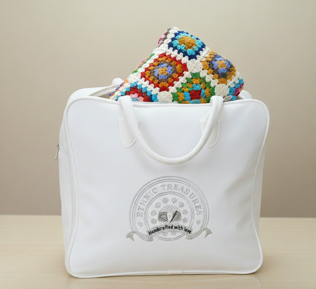 Heritage Hand-Knitted Granny Square Crochet Bedspread with Matching Shams - Image 3