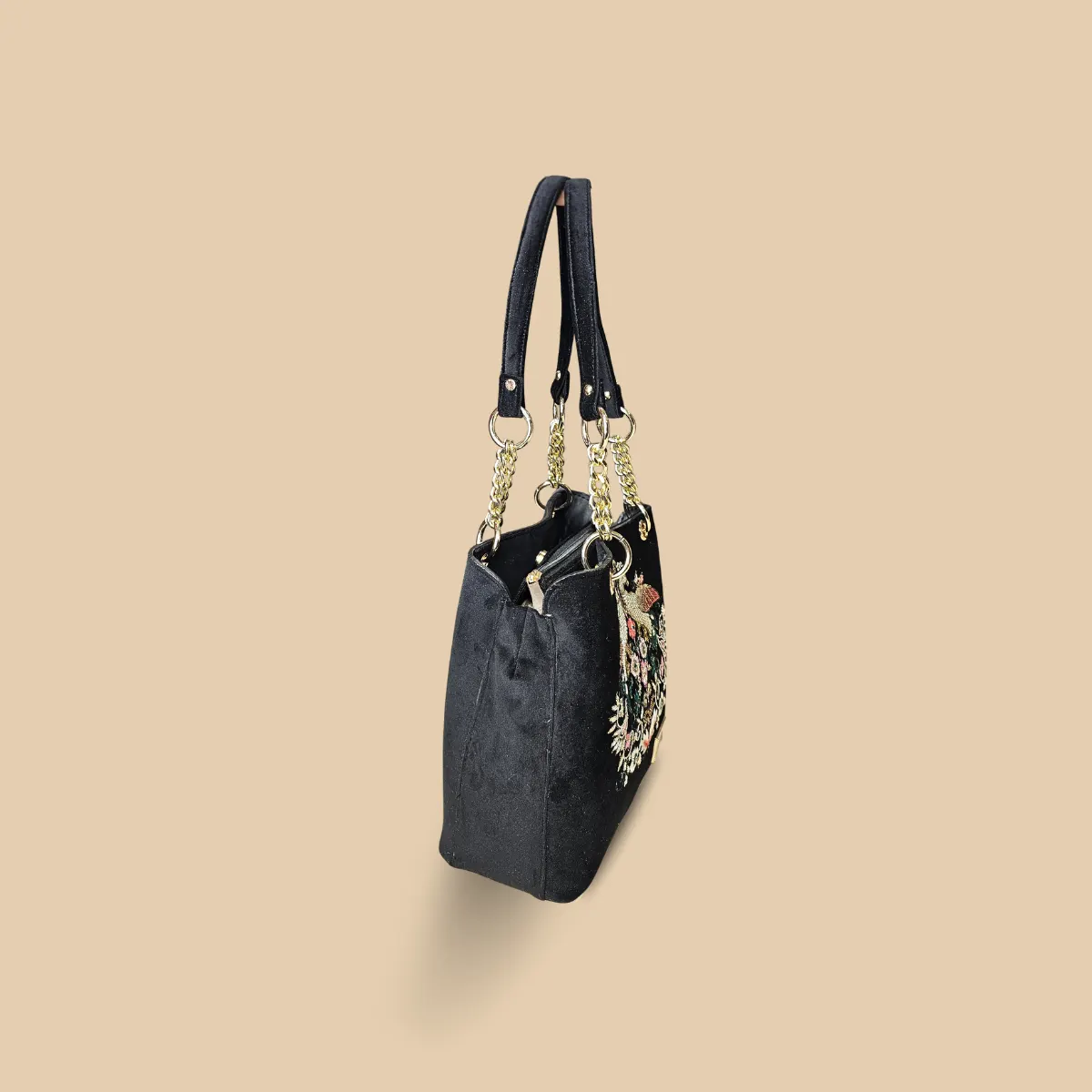Peacock Garden Embroidered Shoulder Tote Bag - Image 2