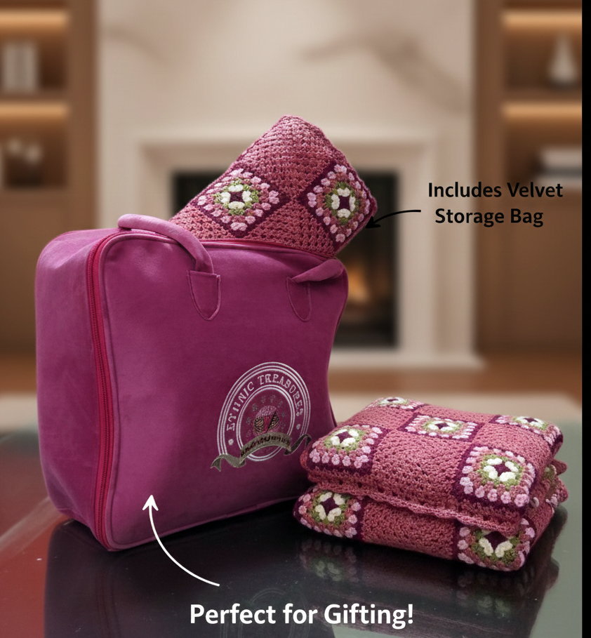 Handmade Vintage Rose Crochet Sofa Set – Floral Granny Square Design with Matching Cushion Covers - Image 5