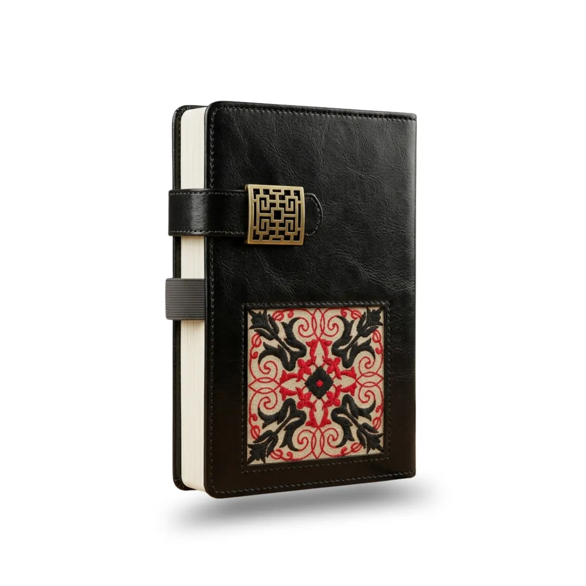 Artisan Embossed Faux Leather Journal – Cultural Embroidery Inlay Notebook with Decorative Brass Clasp, A5 Writing Diary, Ideal for Professionals and Creative Journaling - Image 2