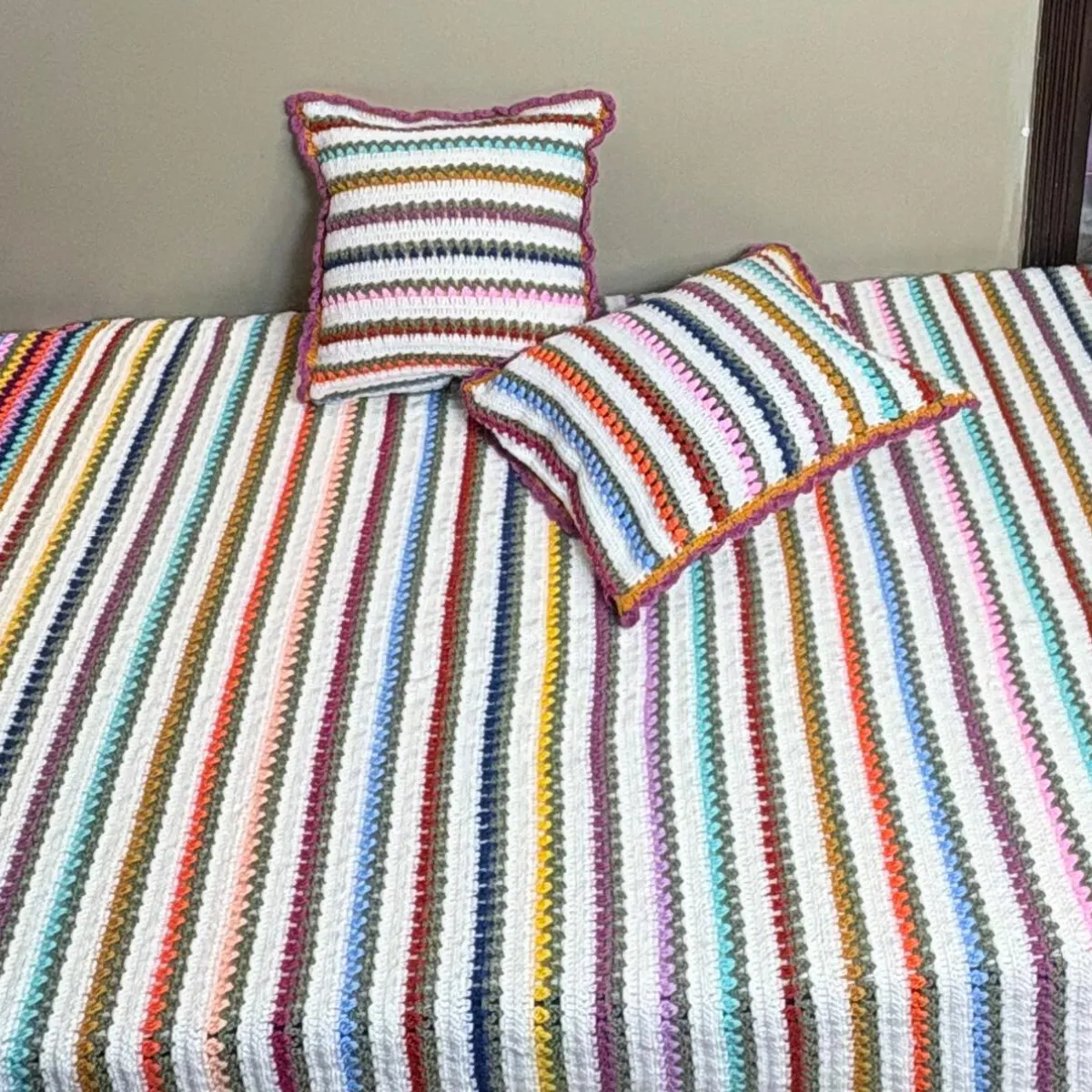 Handmade Vintage rainbow bliss Crochet Sofa Set – Floral Granny Square Design with Matching Cushion Covers - Image 2