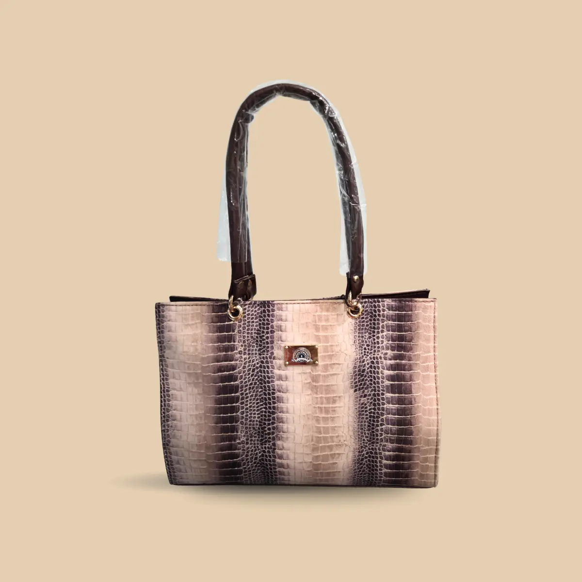 Luxe Gradient Snakeskin Tote Bag – Purple and Cream Ombre Embossed Shoulder Bag