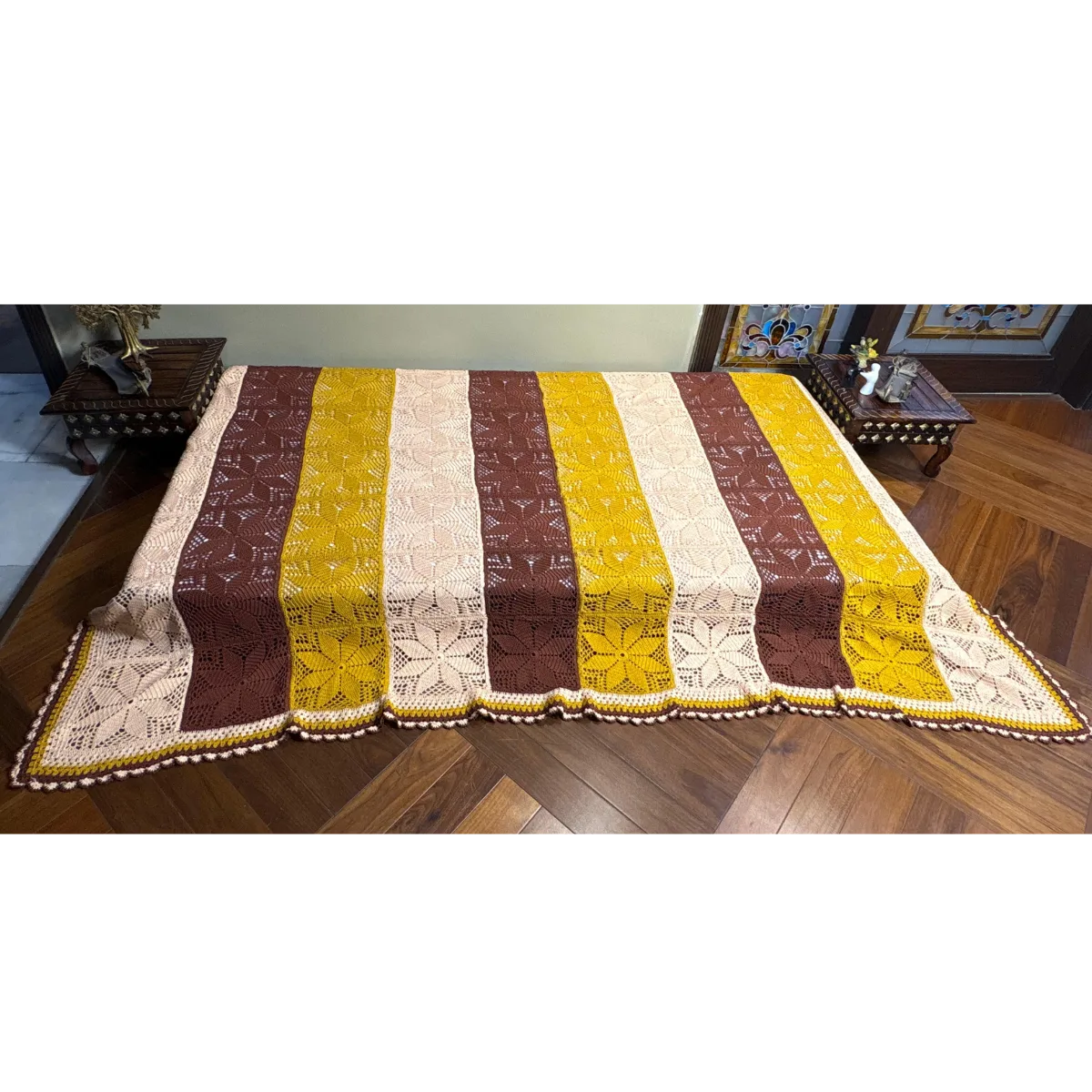 Striped Floral Handcrafted Crochet Throw