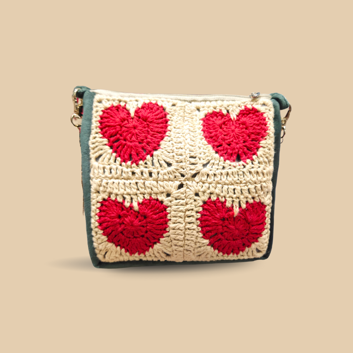 Crimson Heart Crochet Sling Pouch