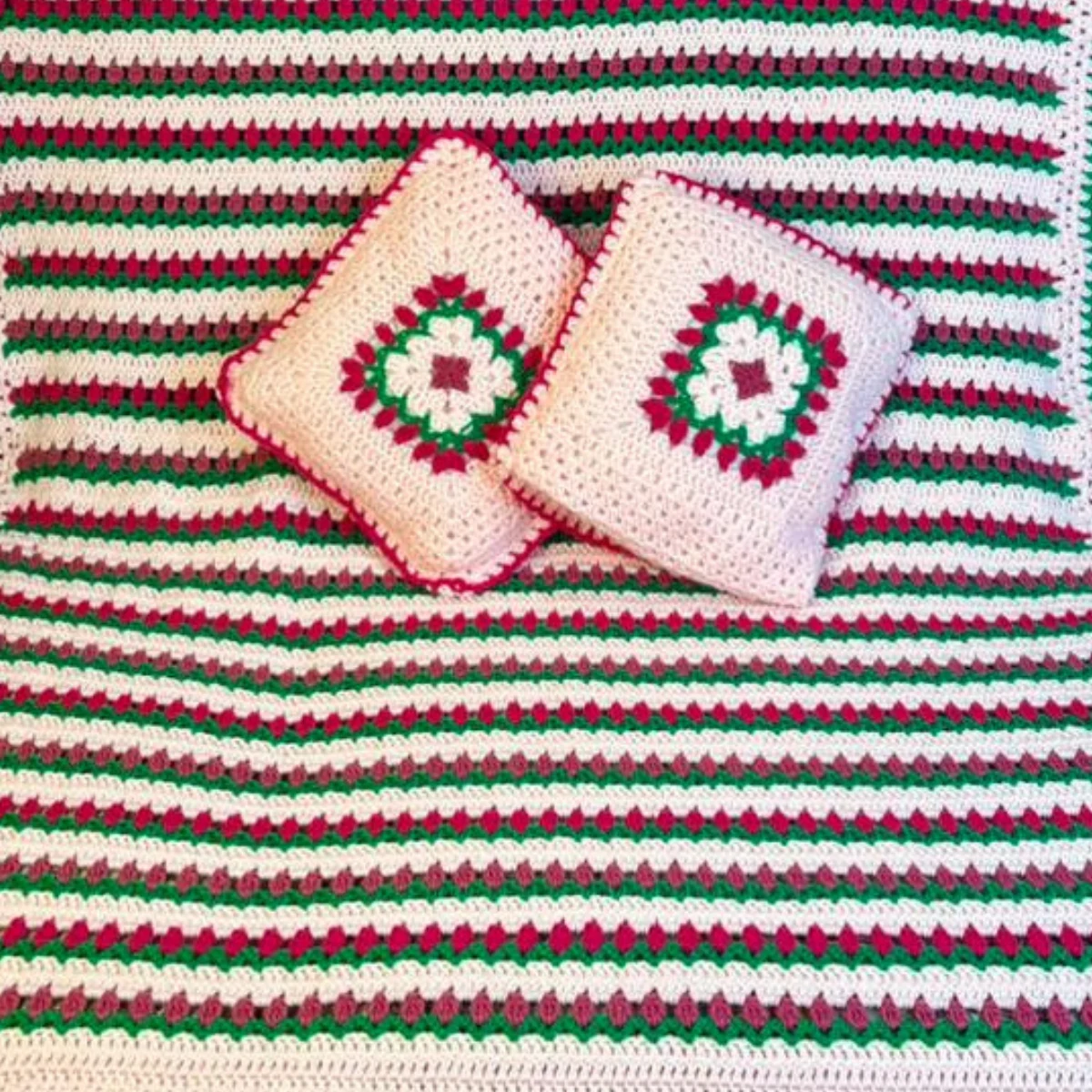 Festive Garden Hand-Knitted Crochet Baby Throw with Matching Granny Square Pillows - Image 2