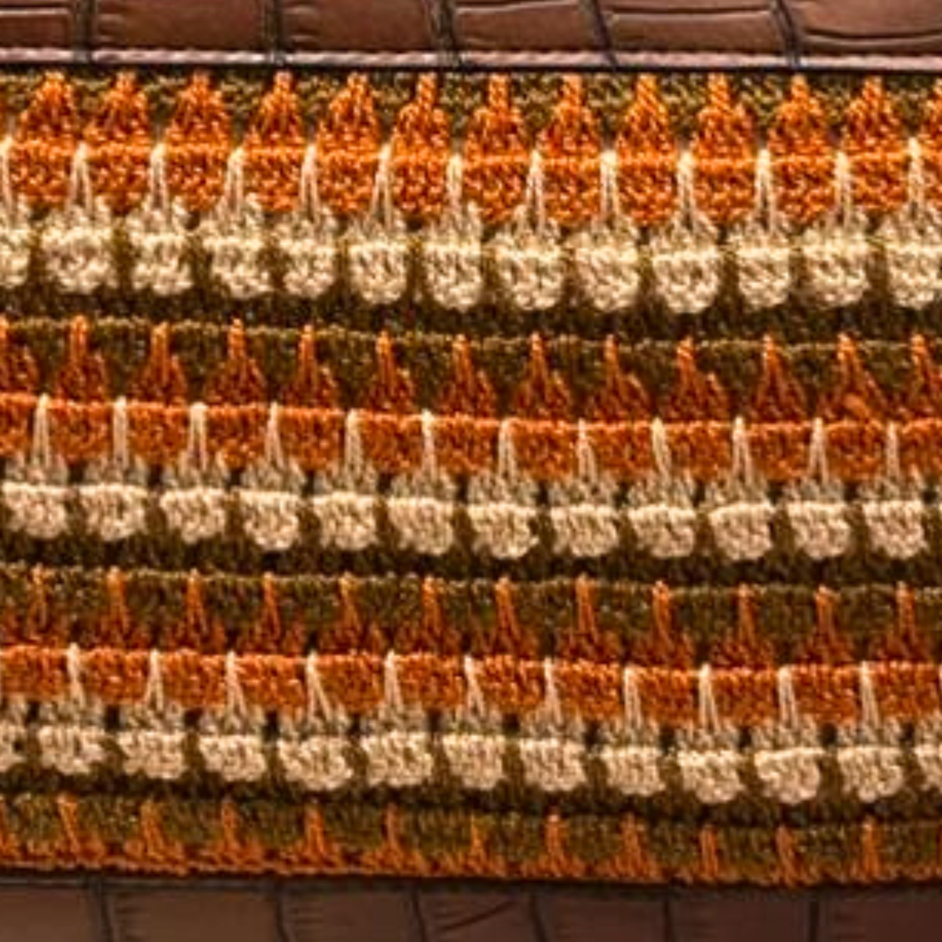 Handcrafted Croc-Embossed Faux Leather Tote Bag with Artisan Crochet Inlay – Earthy Brown & Terracotta - Image 5