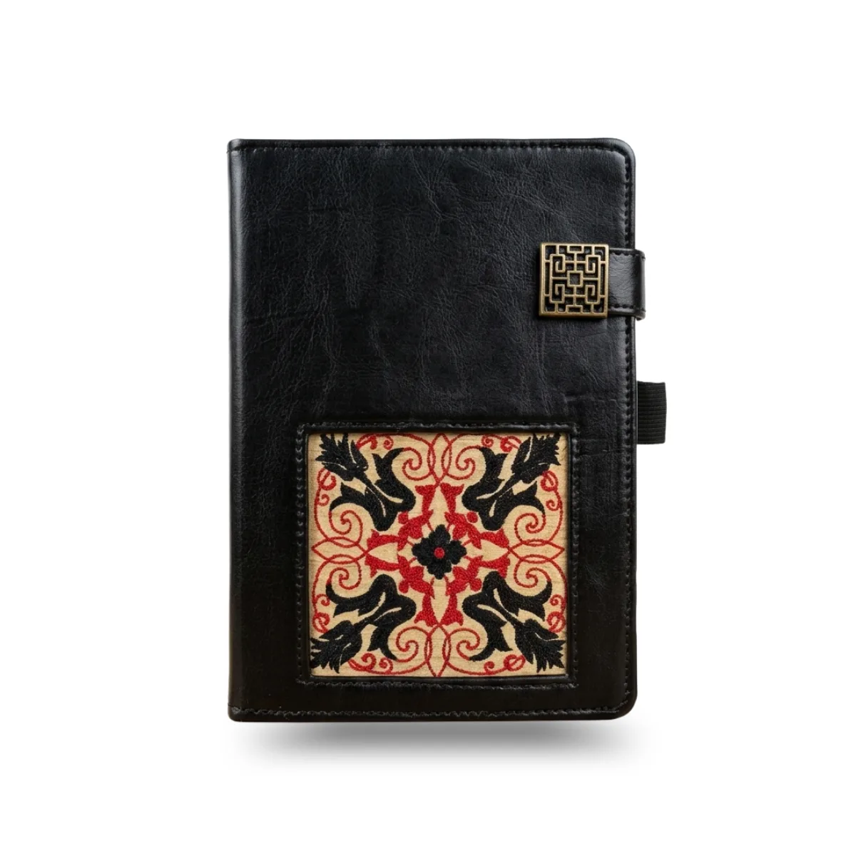 Artisan Embossed Faux Leather Journal – Cultural Embroidery Inlay Notebook with Decorative Brass Clasp, A5 Writing Diary, Ideal for Professionals and Creative Journaling