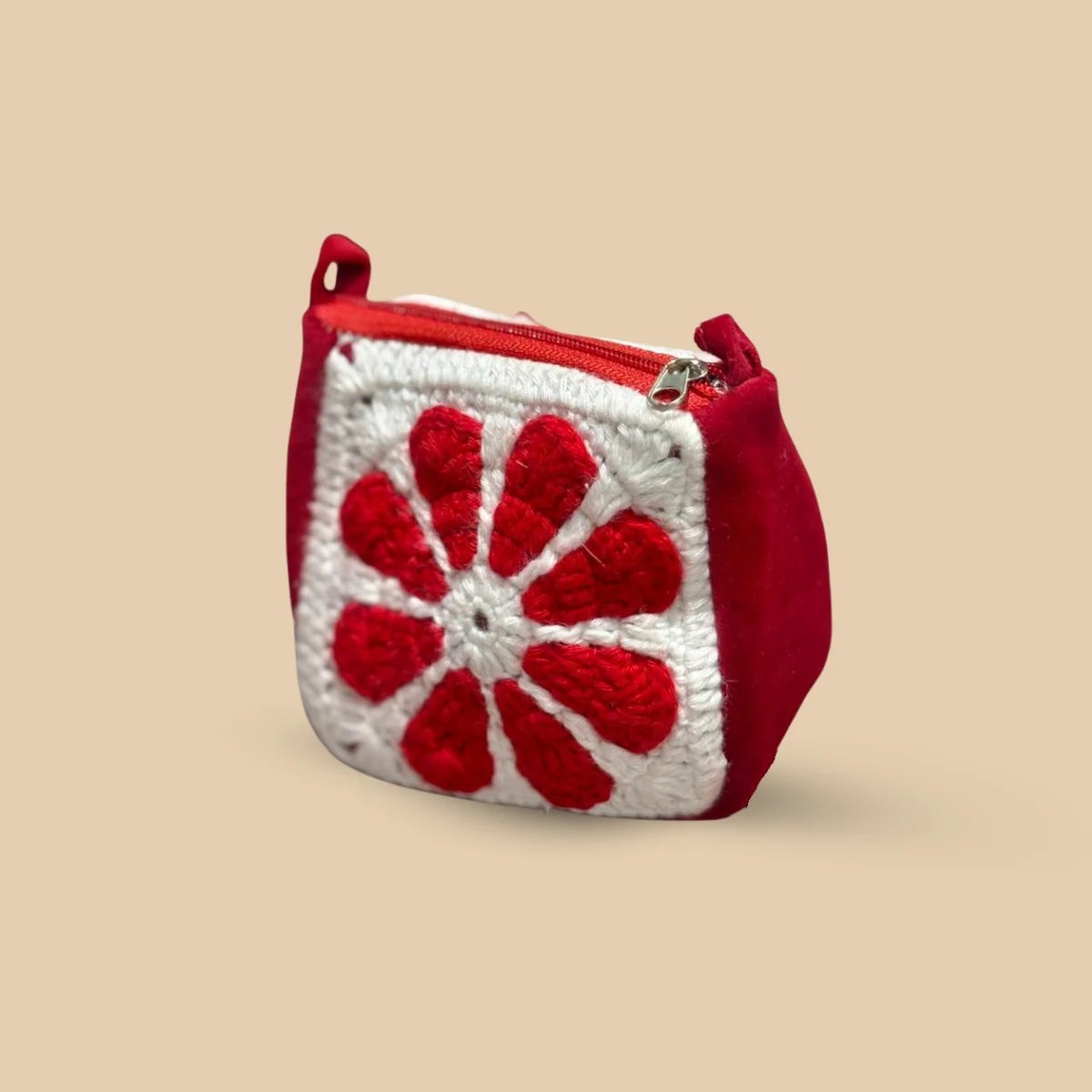 Hand-Crocheted Red Floral Granny Square Coin Purse - Image 3