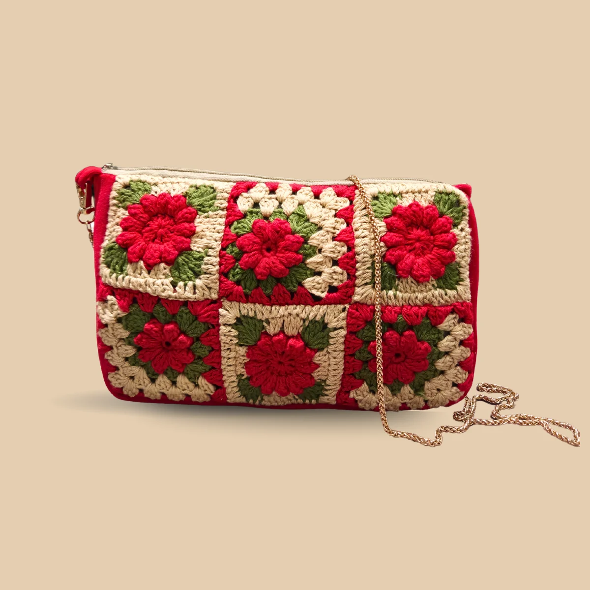 Scarlet Bloom Crochet Sling Pouch