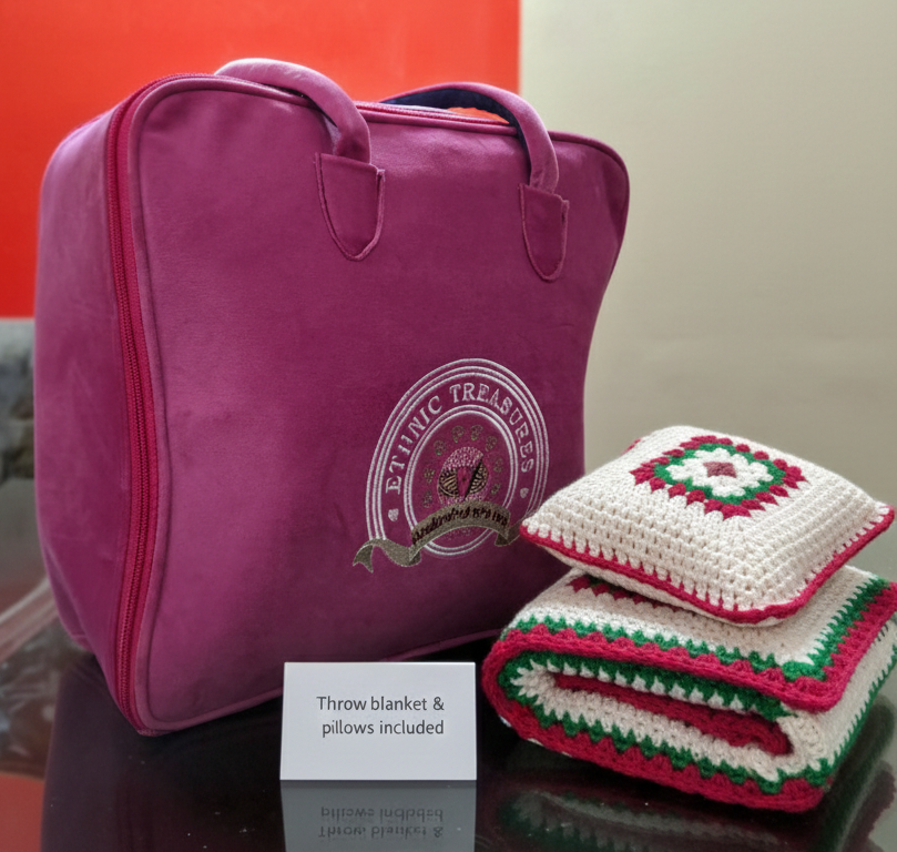 Festive Garden Hand-Knitted Crochet Baby Throw with Matching Granny Square Pillows - Image 4