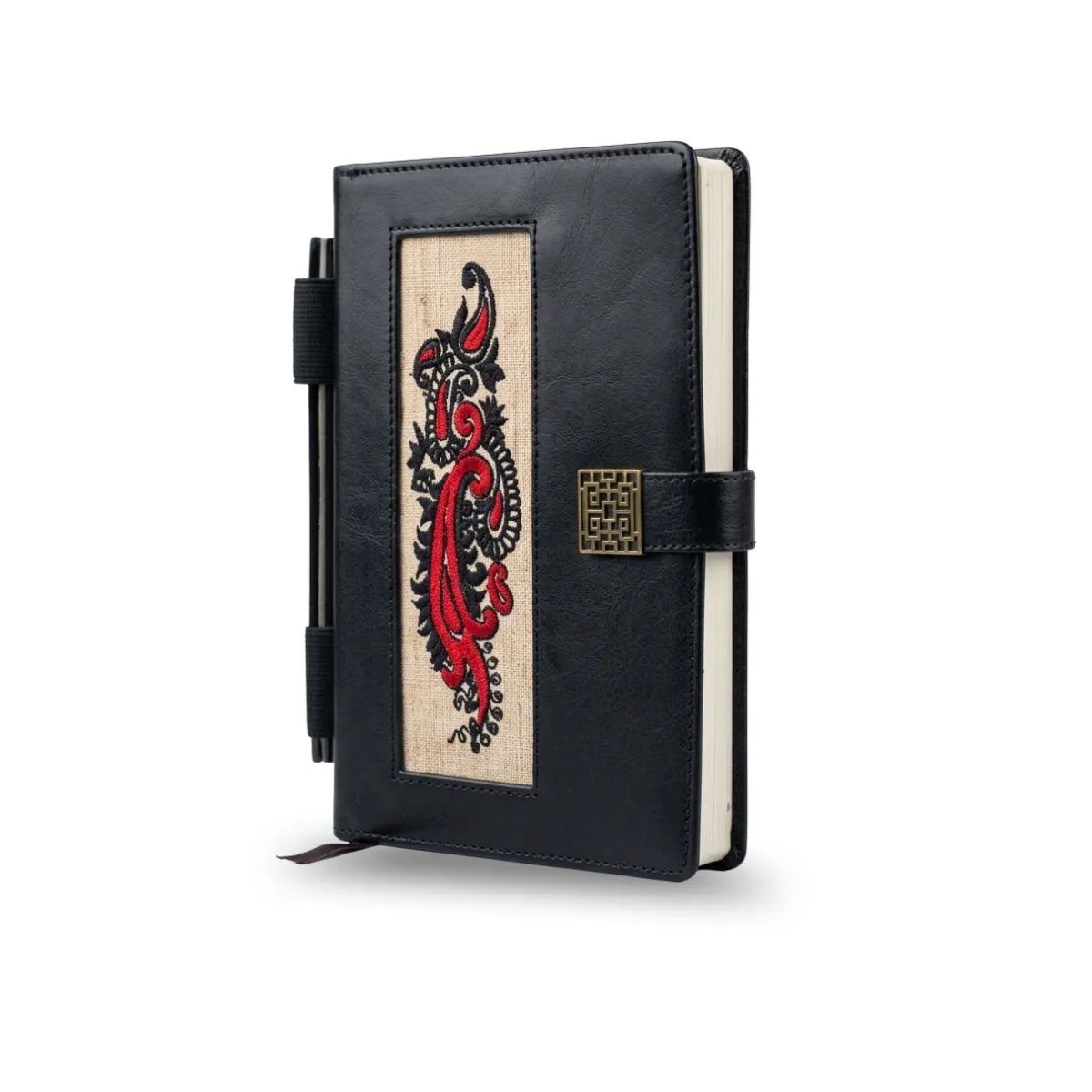 Premium Embroidered Faux Leather Executive Journal – A5 Hardcover Notebook with Decorative Metal Clasp, Black - Image 2