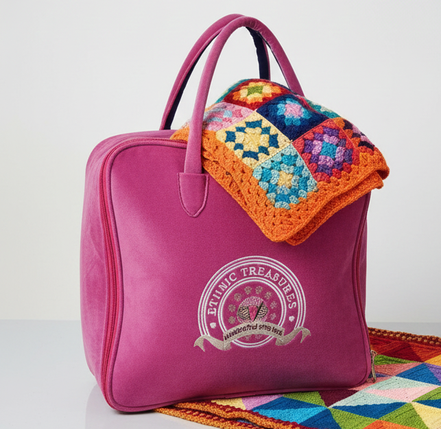 Geometric Patchwork Hand-Knitted Crochet Sofa Throw & Pillow Set - Image 5