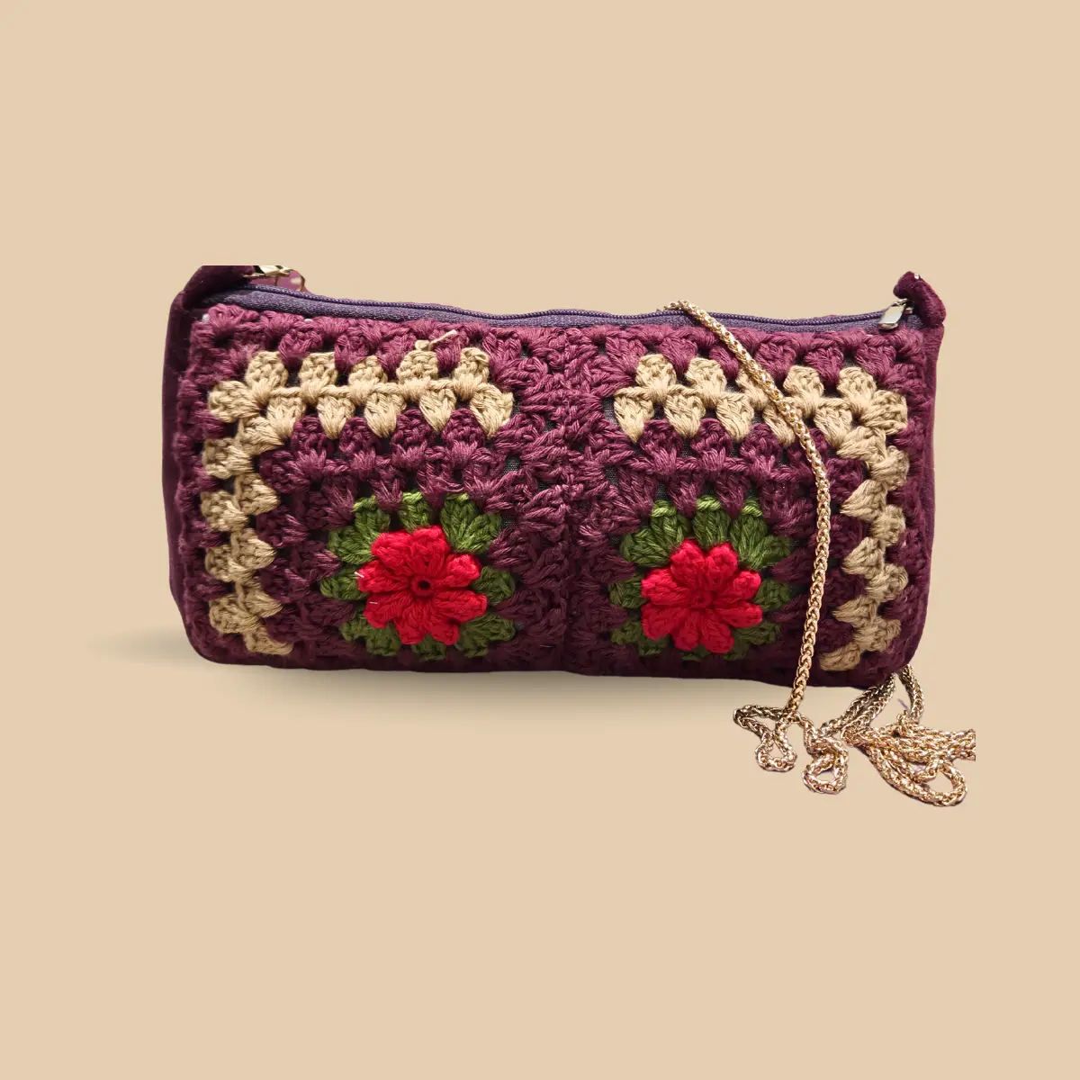Floral Crochet Zipper Pouch