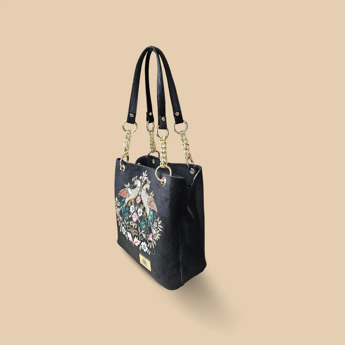 Peacock Garden Embroidered Shoulder Tote Bag - Image 3
