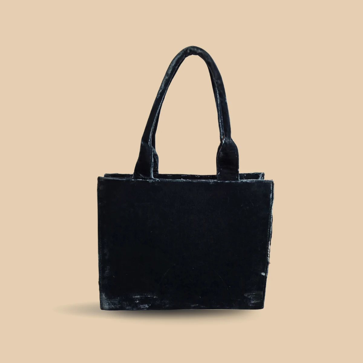 Grey Silk Tote Bag with Teal Velvet Accents and Exquisite Multicolor Wildflower - Image 4