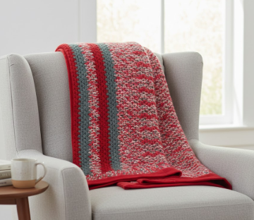 Modern Crimson & Slate Hand-Knitted Crochet Sofa Throw Set with Geometric Pillows - Image 4