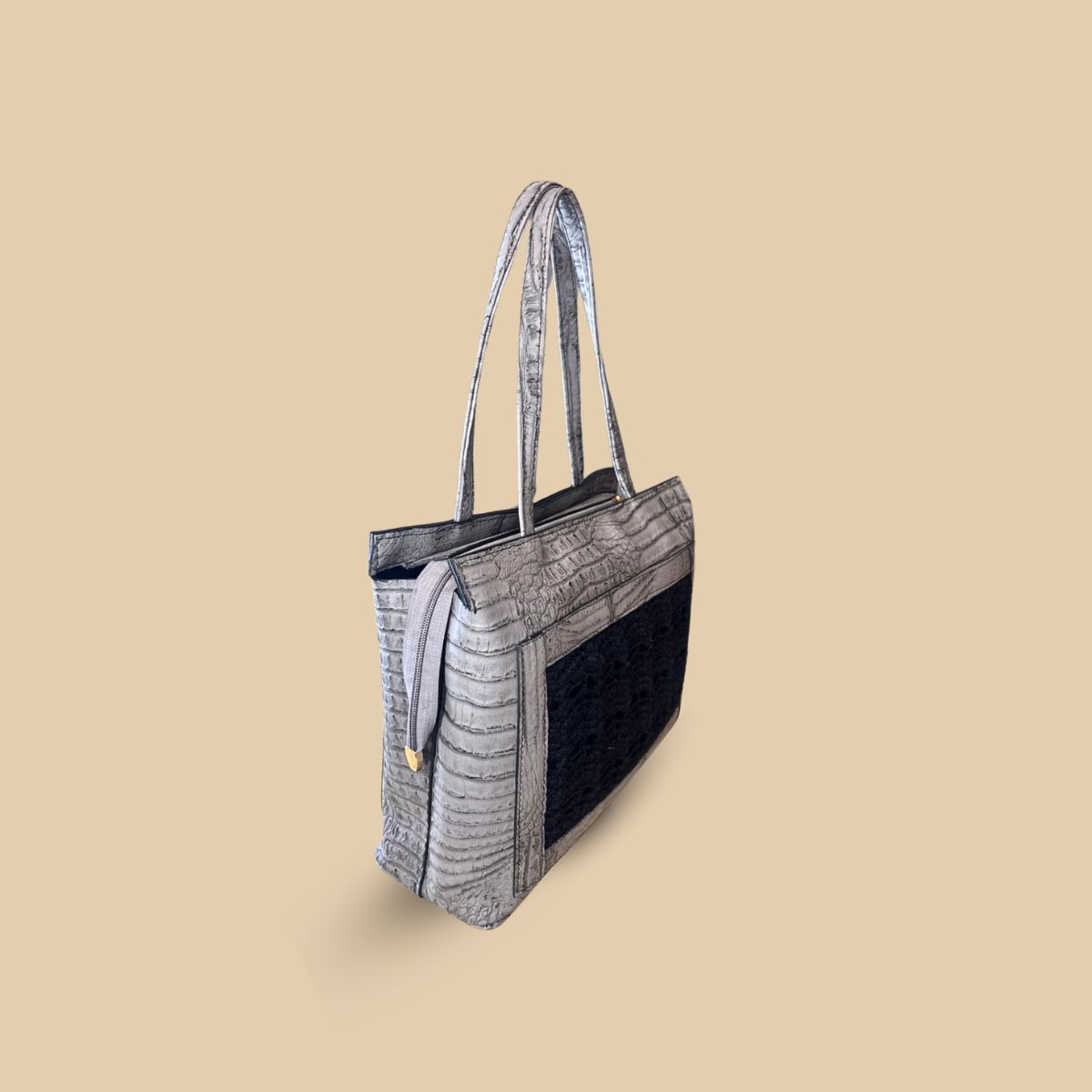 Luxe Crocodile-Embossed Tote Bag with Crochet– Elegant Structured Top-Handle Handbag - Image 2