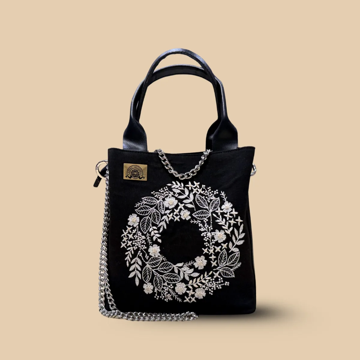 Midnight Wreath Embroidered Velvet Sling Bag
