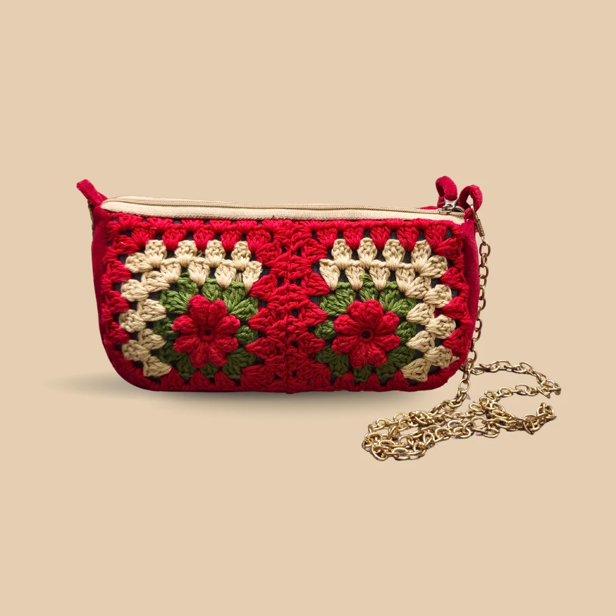 Floral Ember Crochet Pouch