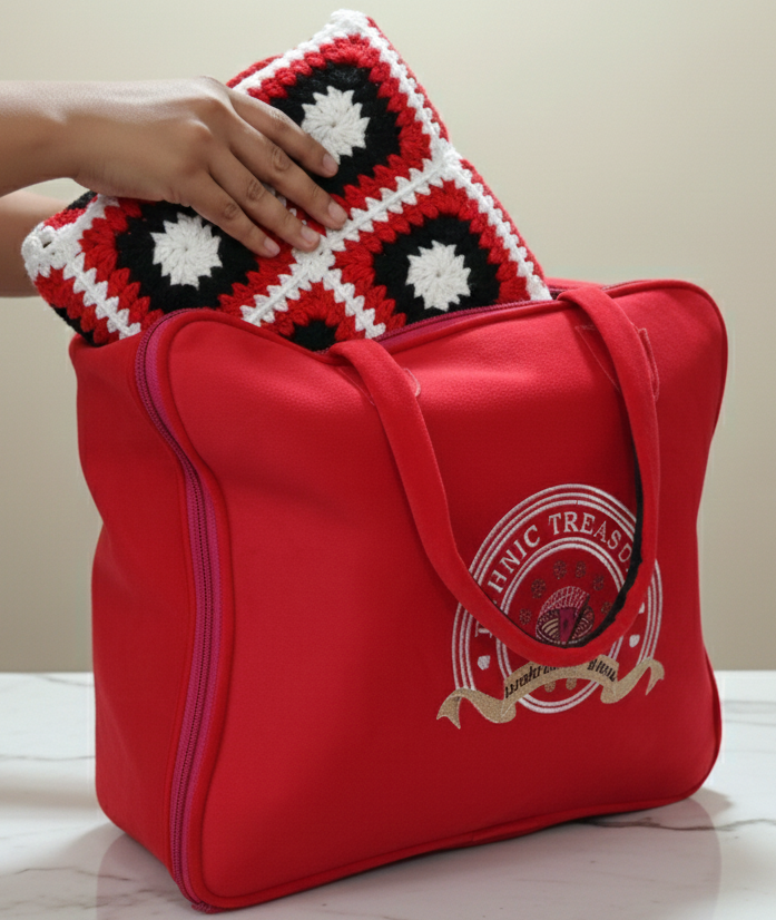 Handmade Granny Square Crochet Throw & Cushion Set – Bold Red, Black, and White Geometric Decor - Image 4