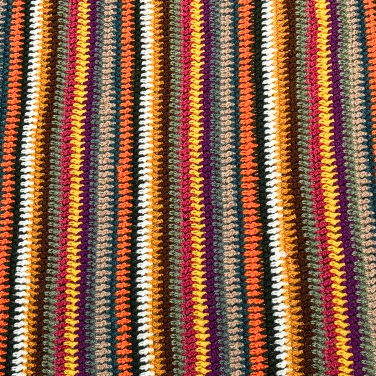 Handmade Autumn Earth Tone Crochet Throw Set – Striped Bohemian Blanket with Scalloped Sage Green Border - Image 2