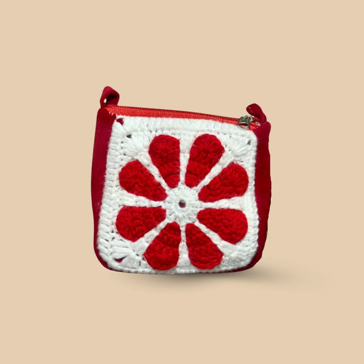 Hand-Crocheted Red Floral Granny Square Coin Purse - Image 2