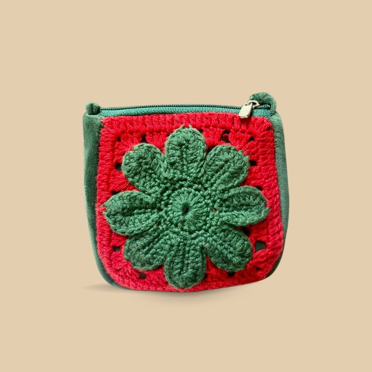 Handmade Crochet Floral Coin Purse – Boho Granny Square Zipper Pouch